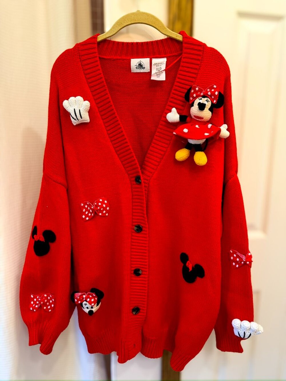 Disney Minnie Mouse Red Knit Cardigan Sweater 3D Crochet Bows Oversized 1X